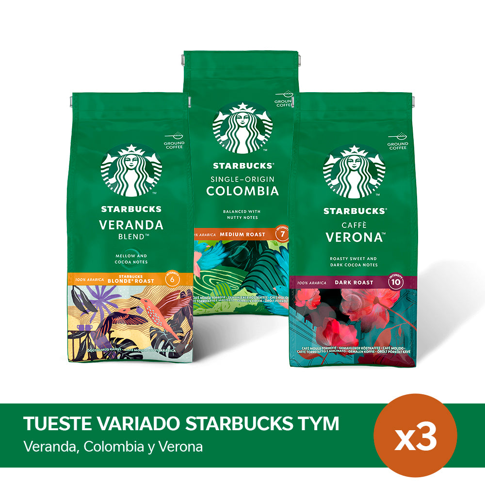 ¡Combo Variedades! Café Tostado y Molido STARBUCKS® x 3 tipos de tueste