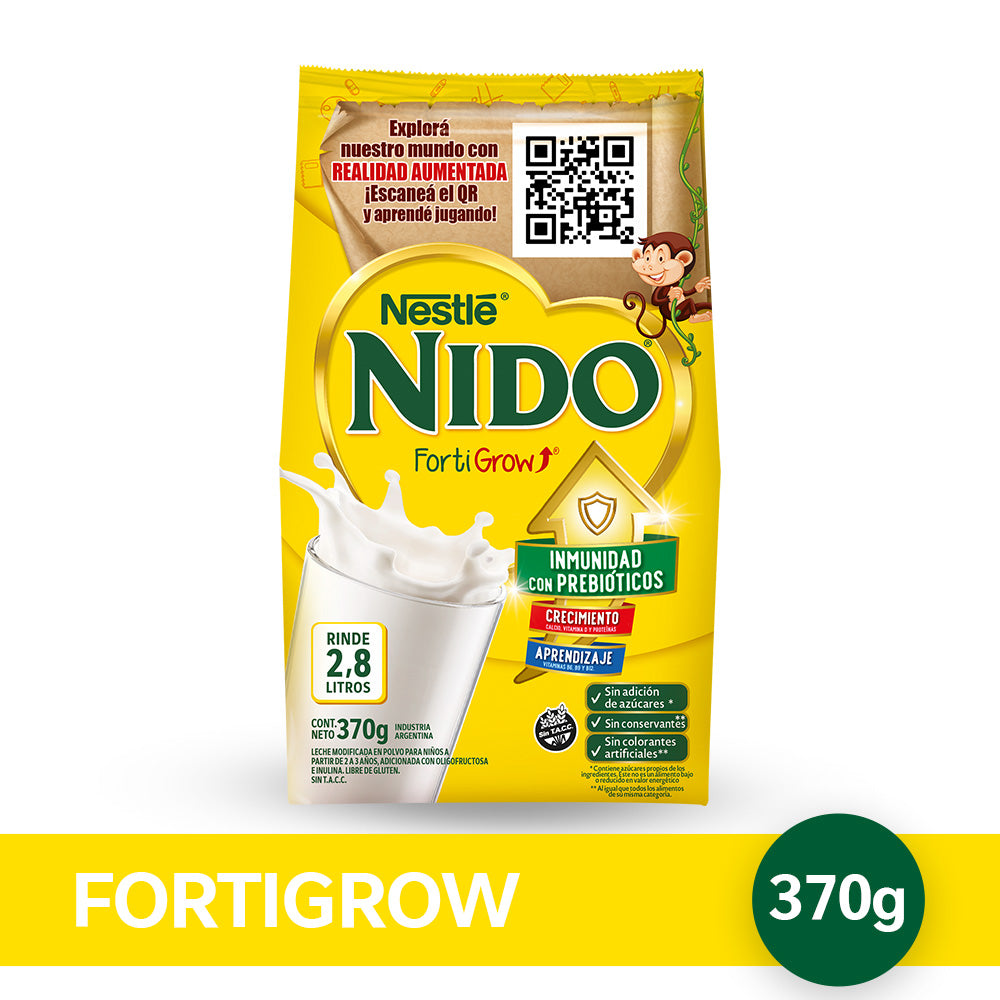 NIDO® Fortigrow® Realidad Aumentada Leche Infantil en Polvo con Prebioticos - Softpack x 370gr