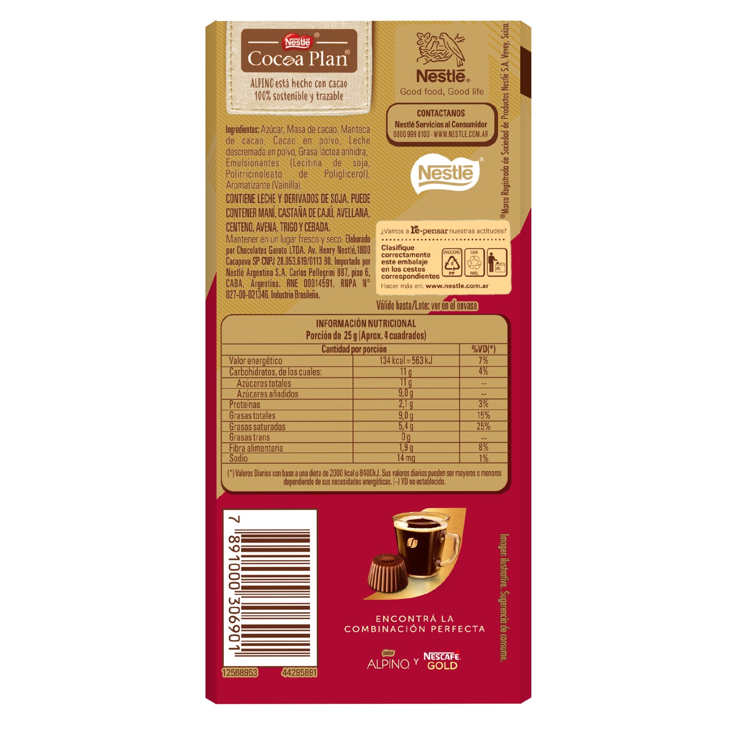 Chocolate Amargo Nestlé Alpino® 51% Cacao - x 85gr