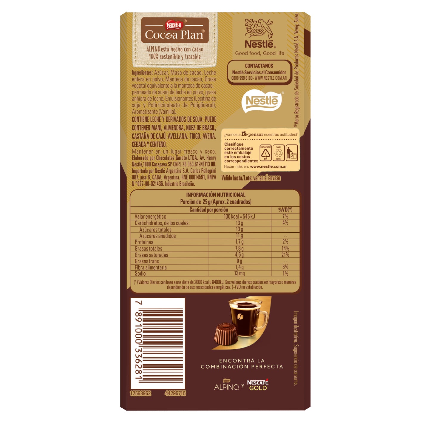 Chocolate con leche Nestlé Alpino® Black Top - x 85gr