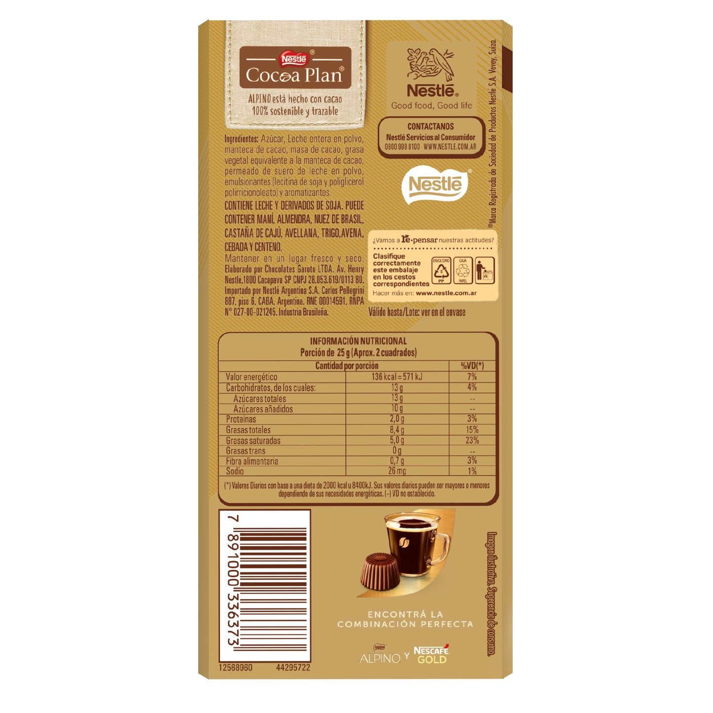 Chocolate con leche Nestlé Alpino® - x 85gr