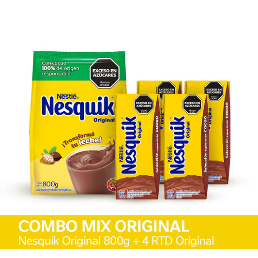 ¡Combo Mix Original! Nesquik® Original Chocolate en Polvo - Flowpack x 800gr + Nesquik® Original Chocolatada Lista para Tomar - 200ml.