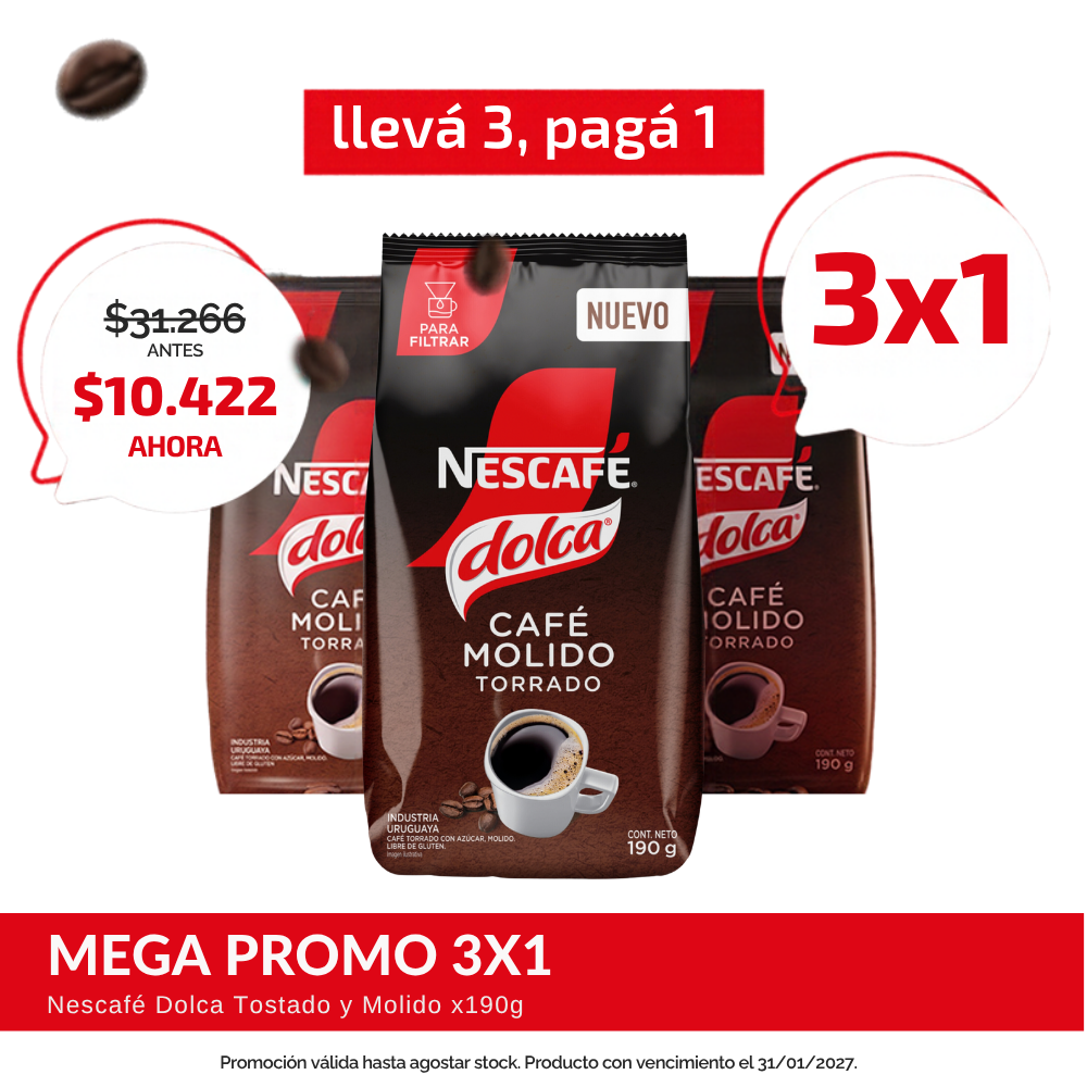 ¡3x1! NESCAFÉ® Dolca Tostado y Molido Torrado x 190gr