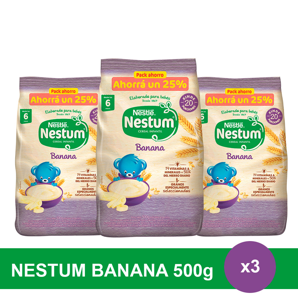 ¡Pack x3! NESTUM® Cereal Infantil Sabor Multicereal Banana x 500gr x3u