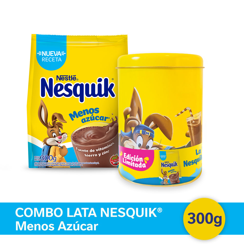 ¡Combo Exclusivo! Nesquik® Chocolate en Polvo Menos Azúcar - Softpack x 300gr + Lata de Nesquik®