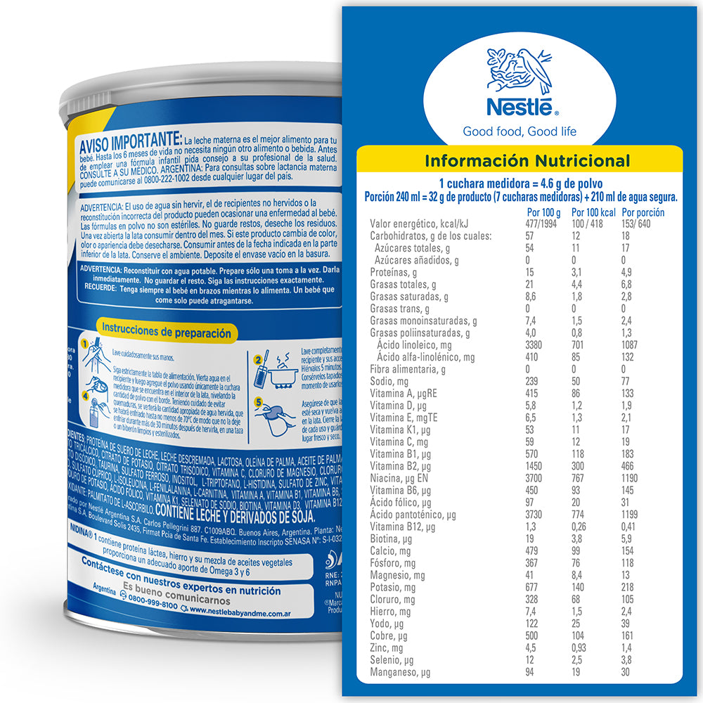 NIDINA® 1 Leche en Polvo Fórmula Infantil - Lata x 800gr
