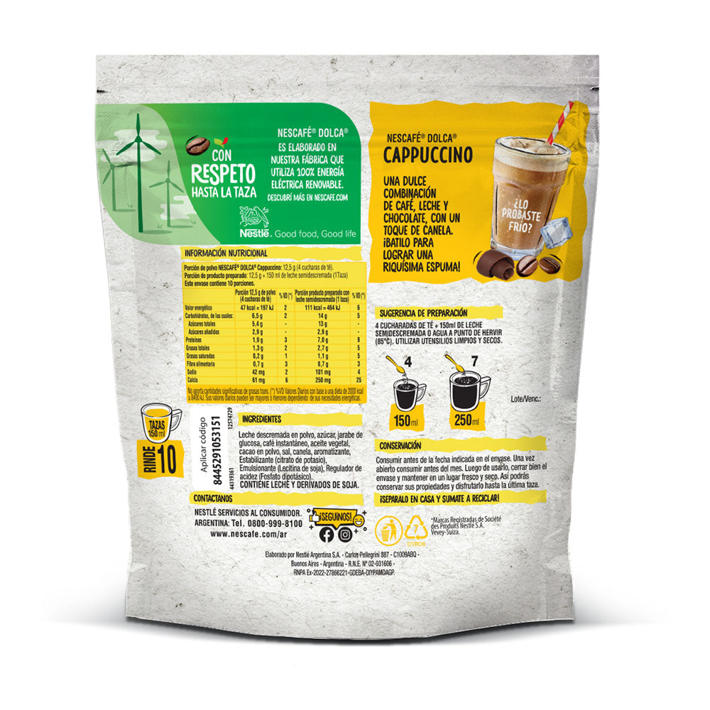 Café Instantáneo NESCAFÉ® Dolca® Mixes Cappuccino - Doypack x125gr
