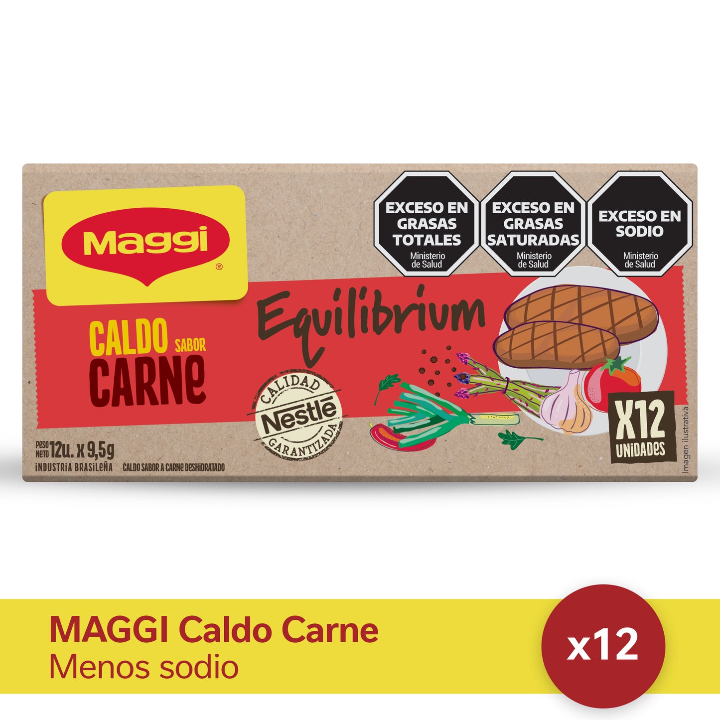 Caldo MAGGI® Sabor Carne Menos Sodio - 12 unidades x 9,5 gr