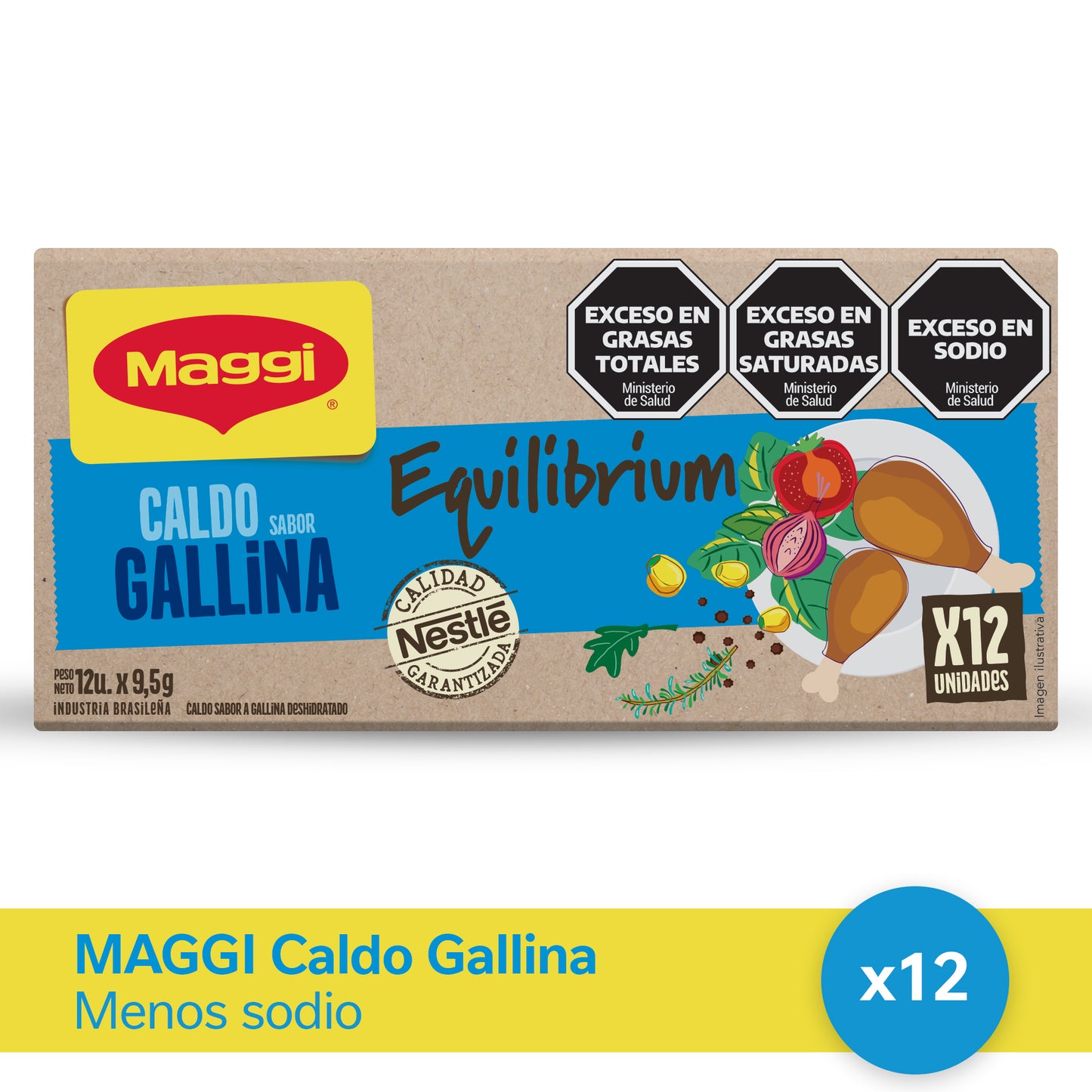 Caldo MAGGI® Sabor Gallina Menos Sodio - 12 unidades x 9,5 gr