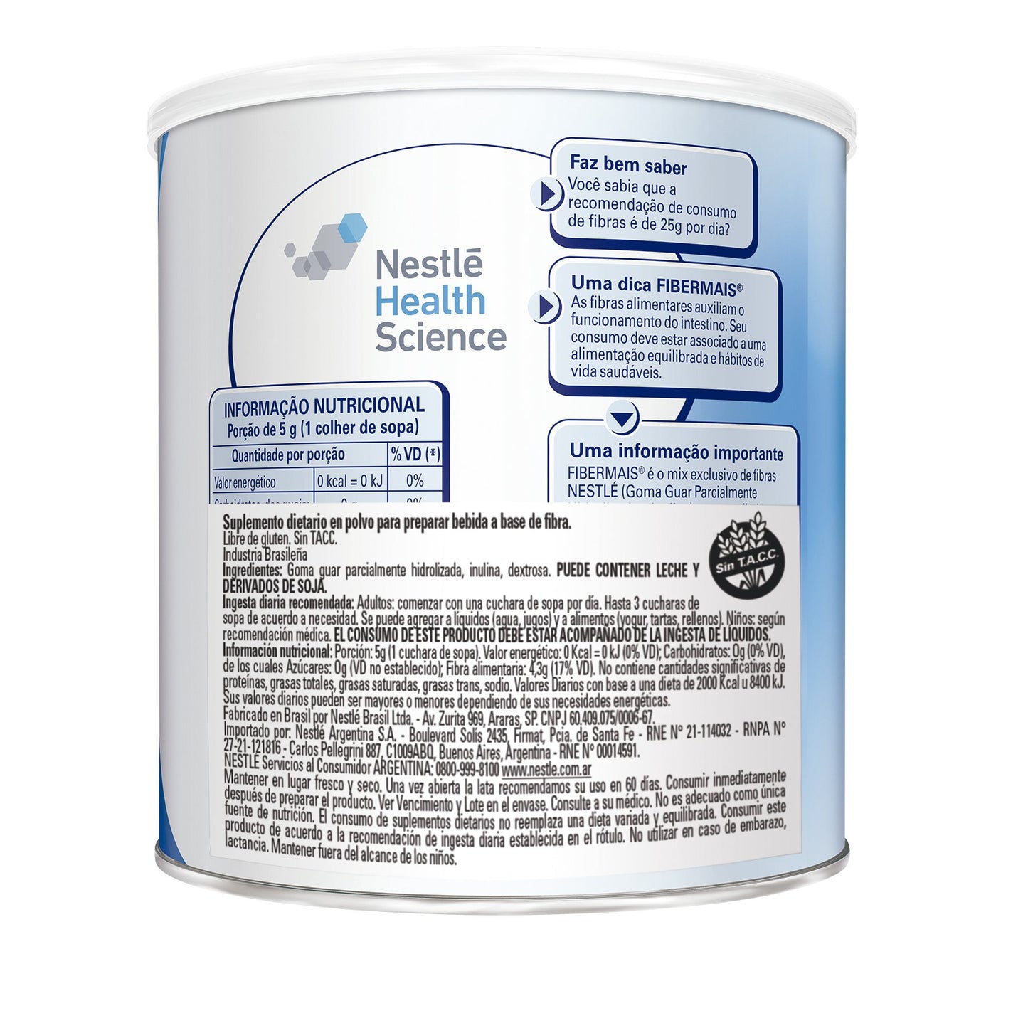 Suplemento de fibras FIBER MAIS Sin sabor - Lata x 260gr