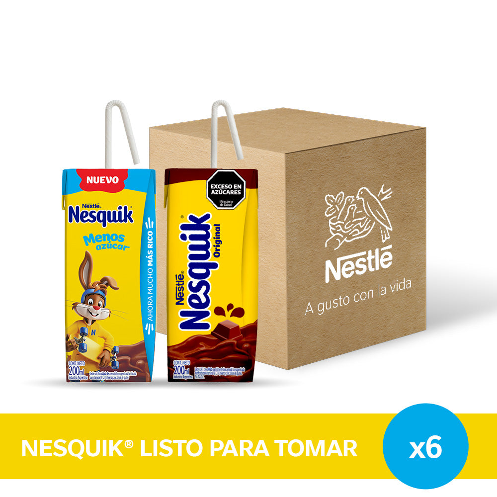 ¡Pack x12! Nesquik® Original / Menos Azúcar Listo para Tomar x 200ml.