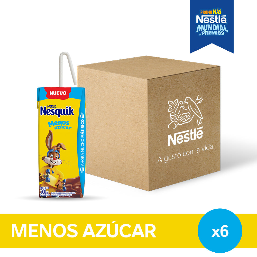 Nesquik® Menos Azúcar Chocolatada Listo para Tomar - 6 unidades x 200ml.