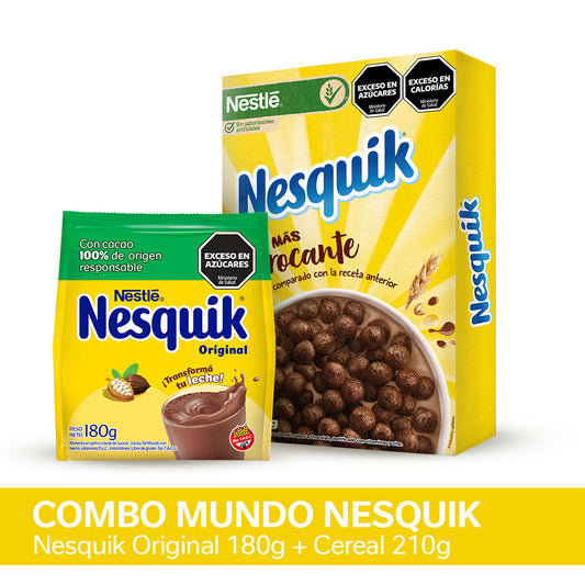 ¡Combo Mundo Nesquik! Nesquik® Original Chocolate en Polvo - Softpack x 180gr + Cereal NESQUIK® - Caja x 210gr