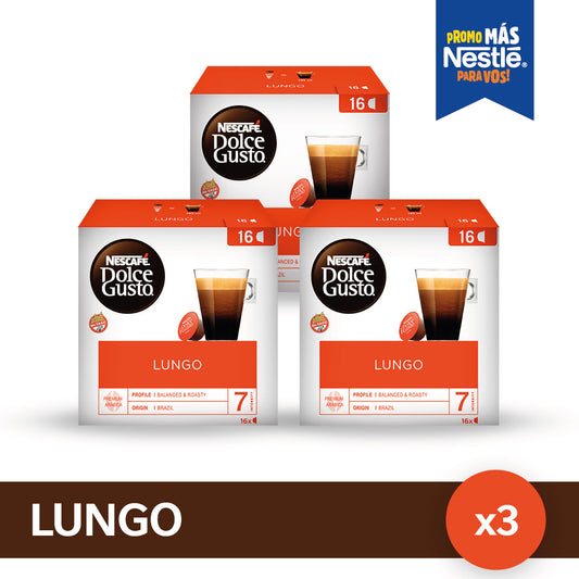 ¡Pack x3! Cápsulas de Café NESCAFÉ® Dolce Gusto® Lungo - 16 Cápsulas x3