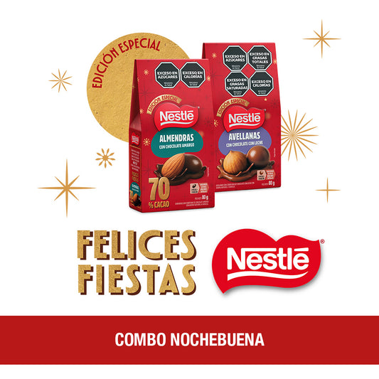 ¡Combo Nochebuena! Nestlé Avellanas con Chocolate Leche 80gr + Nestlé Almendras con Chocolate amargo 70% cacao 80gr