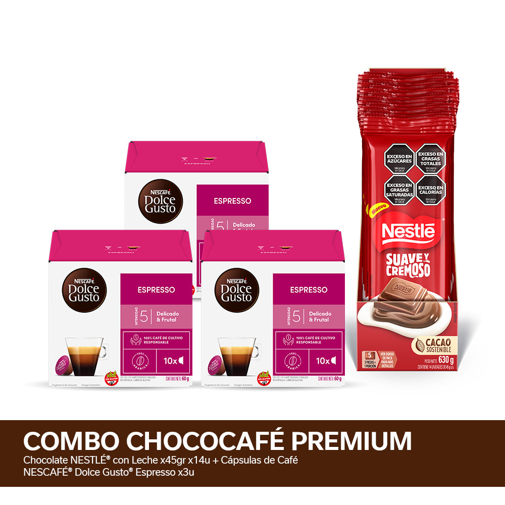 Imagen de ¡Combo ChocoCafé Dolce Gusto Espresso! Chocolate NESTLÉ® con Leche x45gr x14u + Cápsulas de Café NESCAFÉ® Dolce Gusto® Espresso x3u