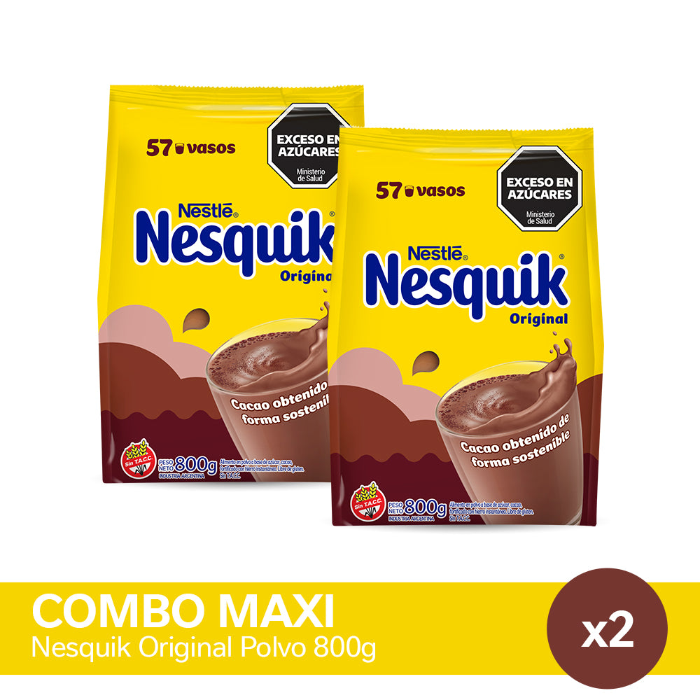 ¡Combo Maxi! Nesquik® Original Chocolate en Polvo - Flowpack 800gr x2