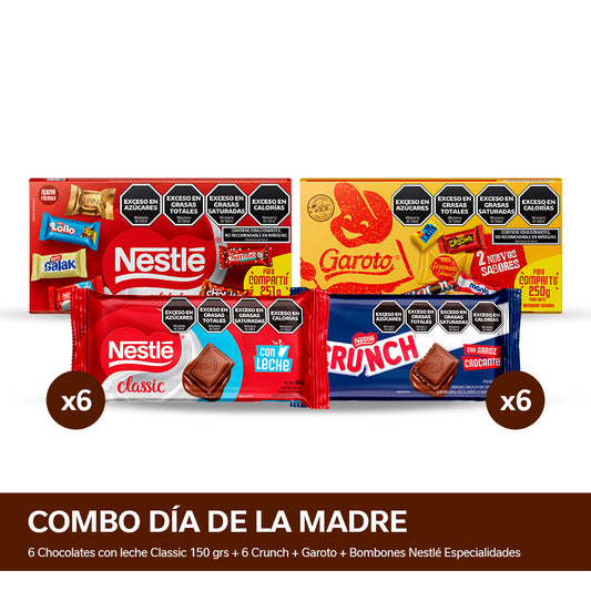 ¡Combo Dia de la Madre! Nestlé Especialidades® 1u + Garoto 1u + Nestlé Classic® 150 gr 6u + CRUNCH® 80 gr 6u