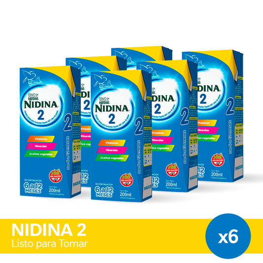 NIDINA® 2 Leche Infantil Listo para Tomar - 6 unidades x 200ml