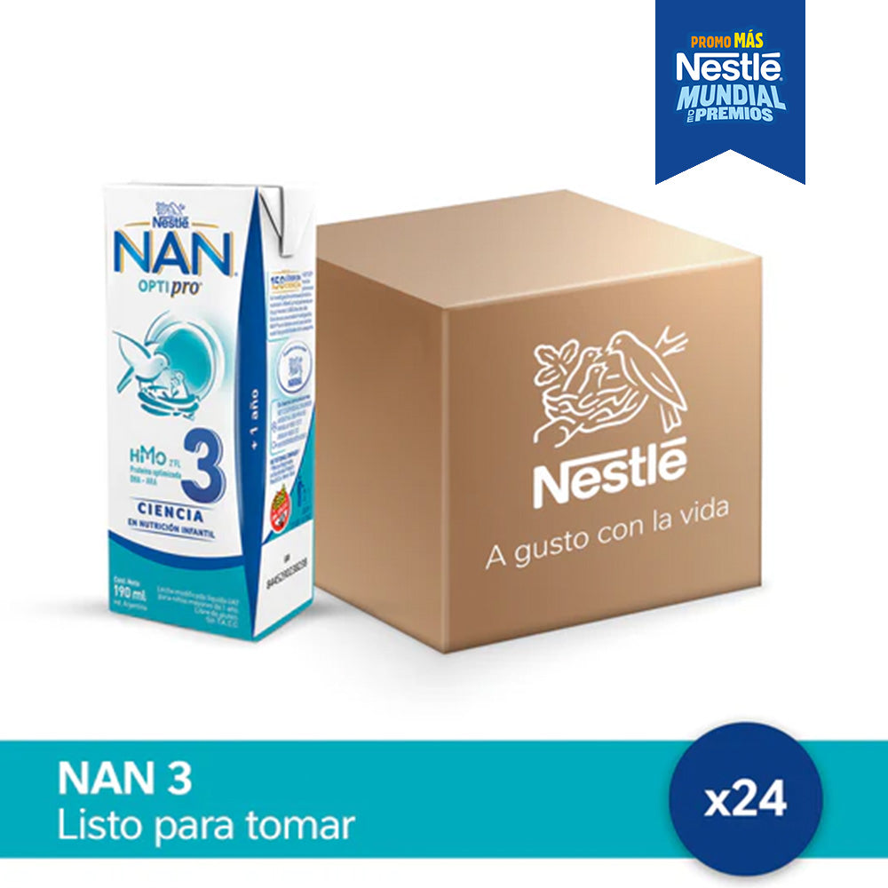 ¡Pack x 24! NAN® Optipro® 3 Leche Infantil Listo para Tomar x 190ml