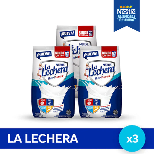 ¡Pack x3! LA LECHERA® Leche en Polvo Fortificada - Softpack x 400gr x3