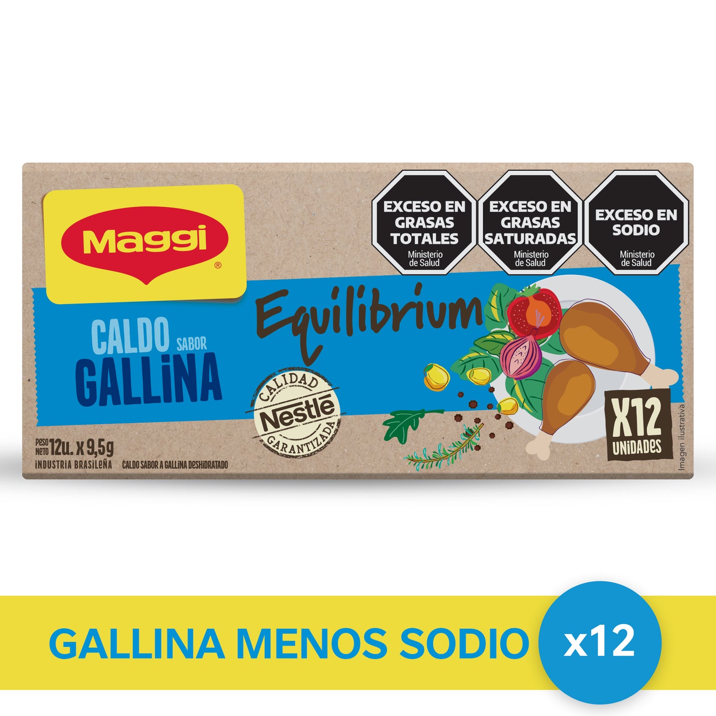Caldo MAGGI® Sabor Gallina Menos Sodio - 12 unidades x 9,5 gr