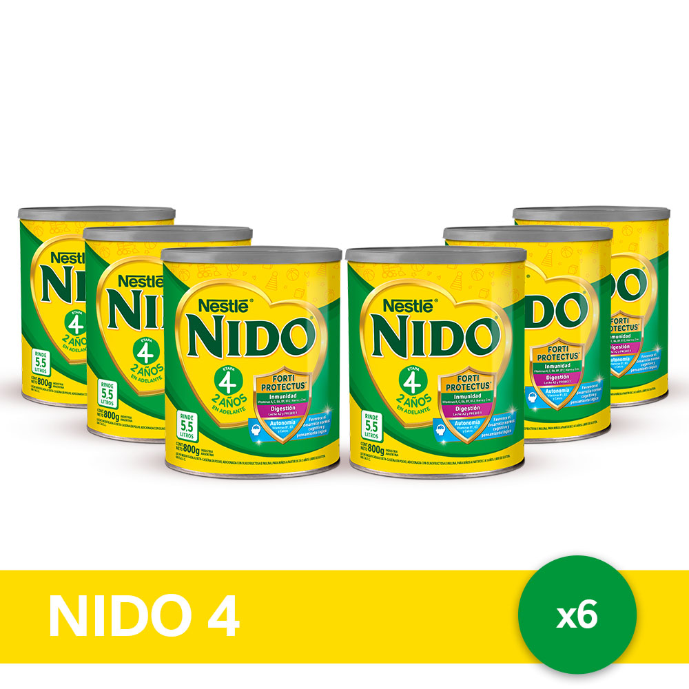 ¡Pack x6! NIDO® 4 Leche Infantil en Polvo con Prebio3 A2 - Lata x 800gr