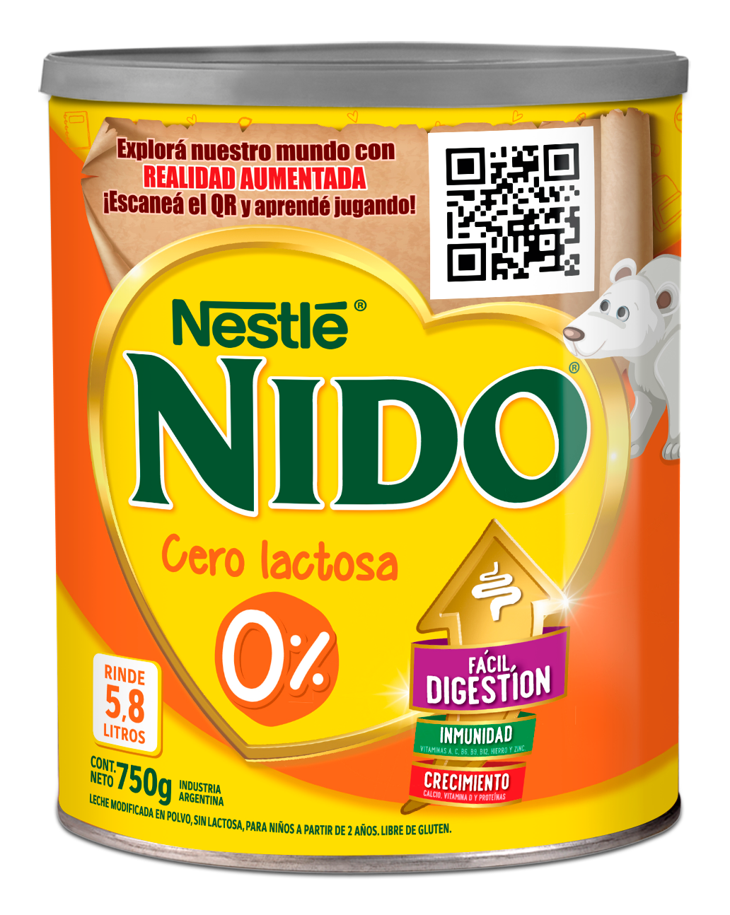 NIDO® Realidad Aumentada Leche Infantil con 0% Lactosa - Lata x 750gr