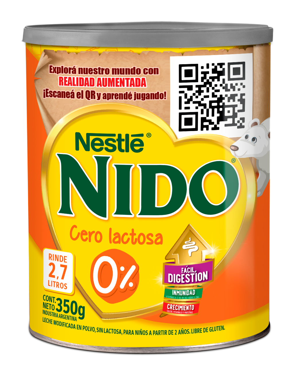 NIDO® Realidad Aumentada Leche Infantil con 0% Lactosa - Lata x 350gr