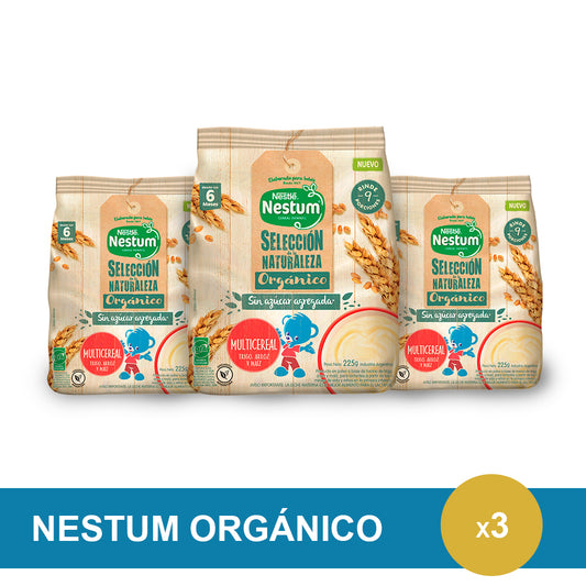 ¡Pack x3! NESTUM® Cereal Infantil Orgánico Sabor Multicereal - Flowpack x 225gr