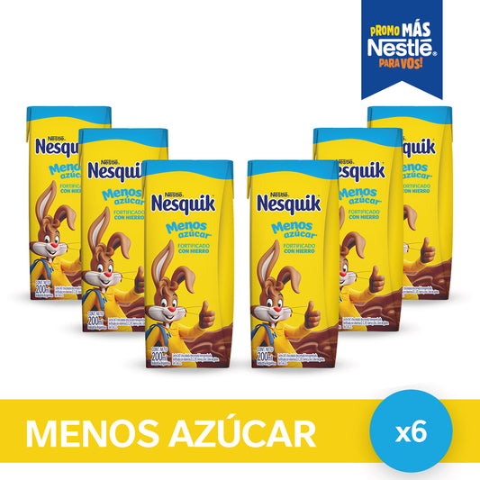 Nesquik® Menos Azúcar Chocolatada Listo para Tomar - 6 unidades x 200ml.