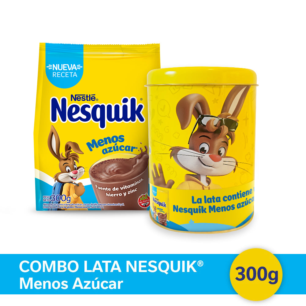 ¡Combo Exclusivo! Nesquik® Chocolate en Polvo Menos Azúcar - Softpack x 300gr + Lata de Nesquik®