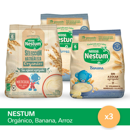 ¡Pack x3! NESTUM® Cereal Infantil Sin Azúcar Agregada Arroz / Banana / Multicereal