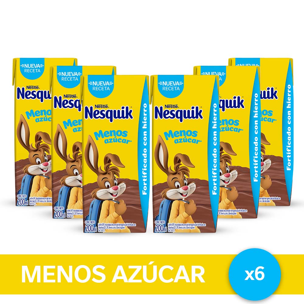Nesquik® Menos Azúcar Chocolatada Listo para Tomar - 6 unidades x 200ml.