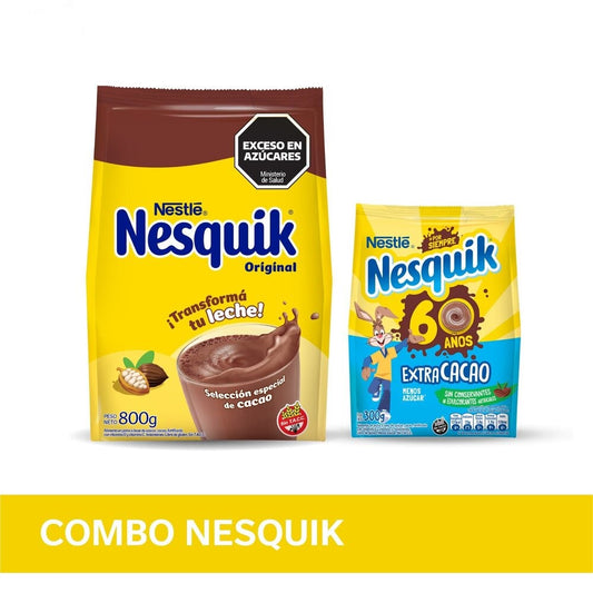 ¡Pack Nesquik! Nesquik® Original Chocolate en Polvo 800gr + Menos Azúcar 300gr