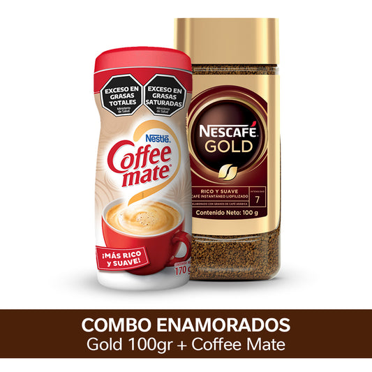 ¡Combo Enamorados! Café Instantáneo NESCAFÉ® Gold - Frasco x100gr + Coffee Mate