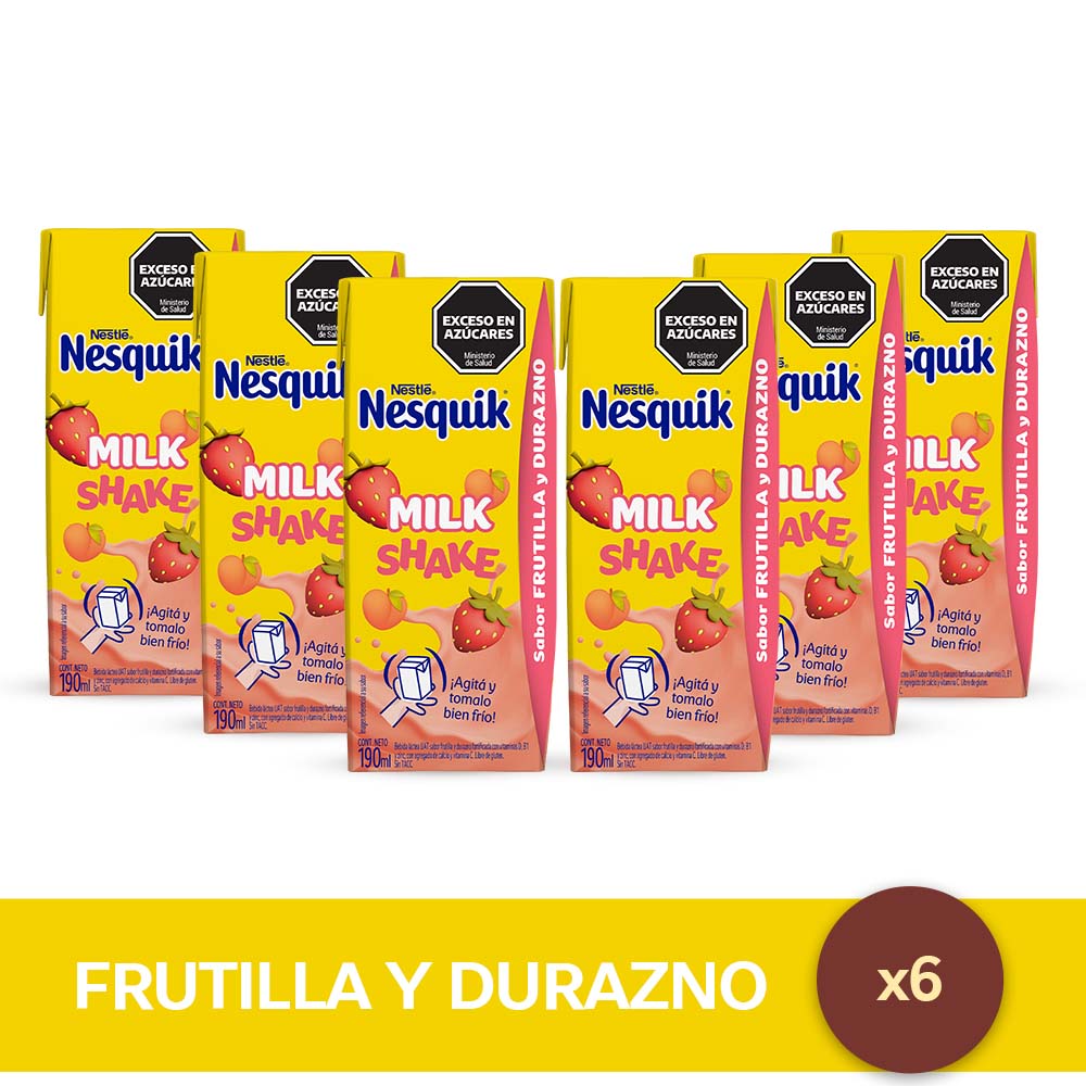 Nesquik® Milkshake Frutilla / Durazno Listo para Tomar - 6 unidades x 190ml.
