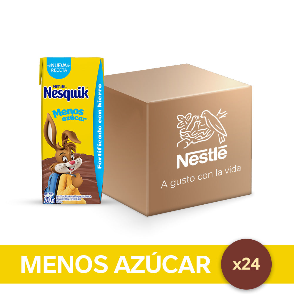 ¡Pack x24! Nesquik® Menos Azúcar Chocolatada Lista para Tomar - 24 unidades x 200ml.