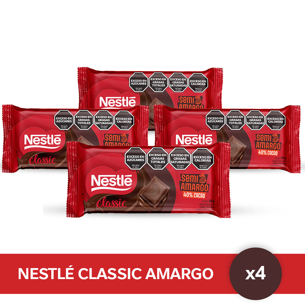 Chocolate Amargo Nestlé Classic® - 4 unidades x 80gr