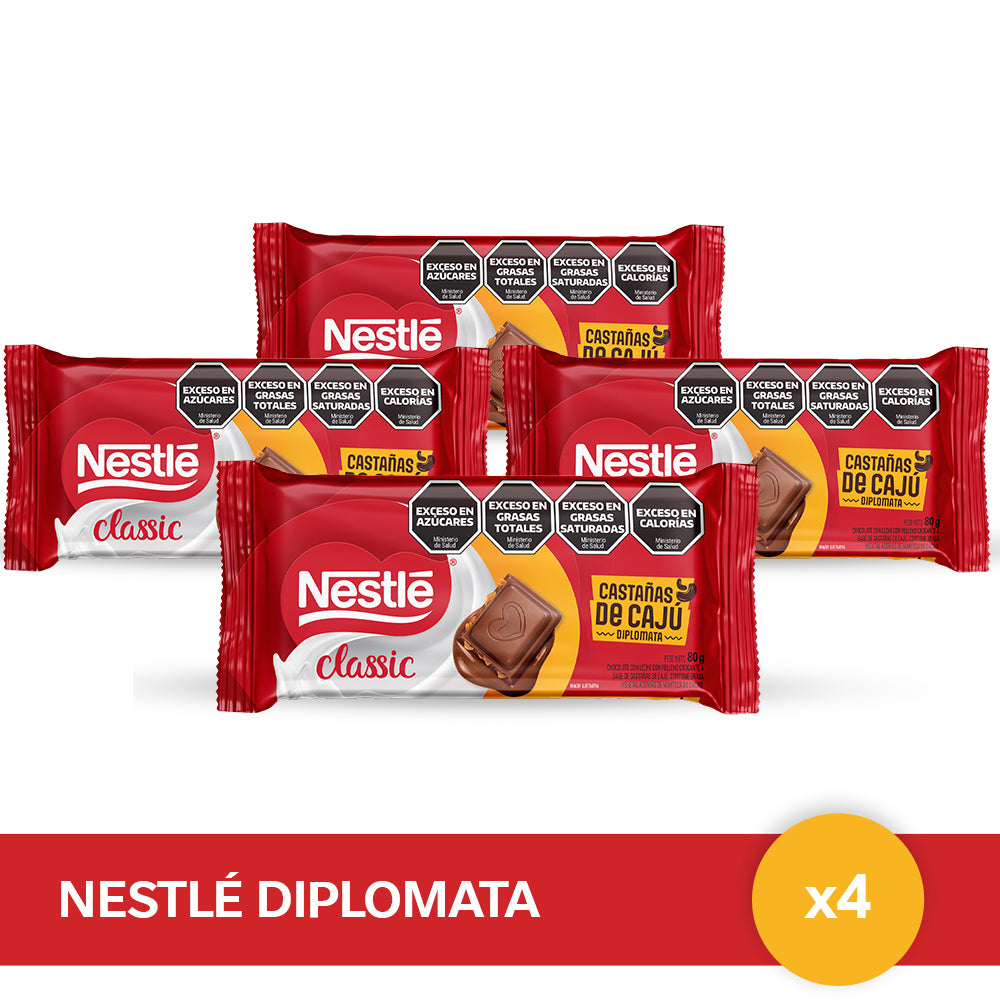 Chocolate NESTLÉ Diplomata® con Castañas de Cajú - 4 unidades x 80gr